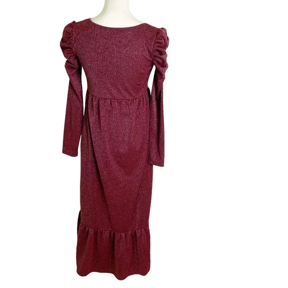 NWT Betsey Johnson Sparkle Metallic Rib Midi Dress Wine Size S - Picture 5 of 12